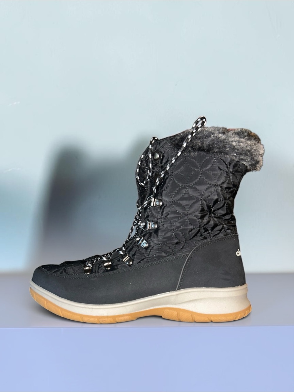 Khombu Black Quilted Lace-Up Winter Boot with Faux Fur Collar